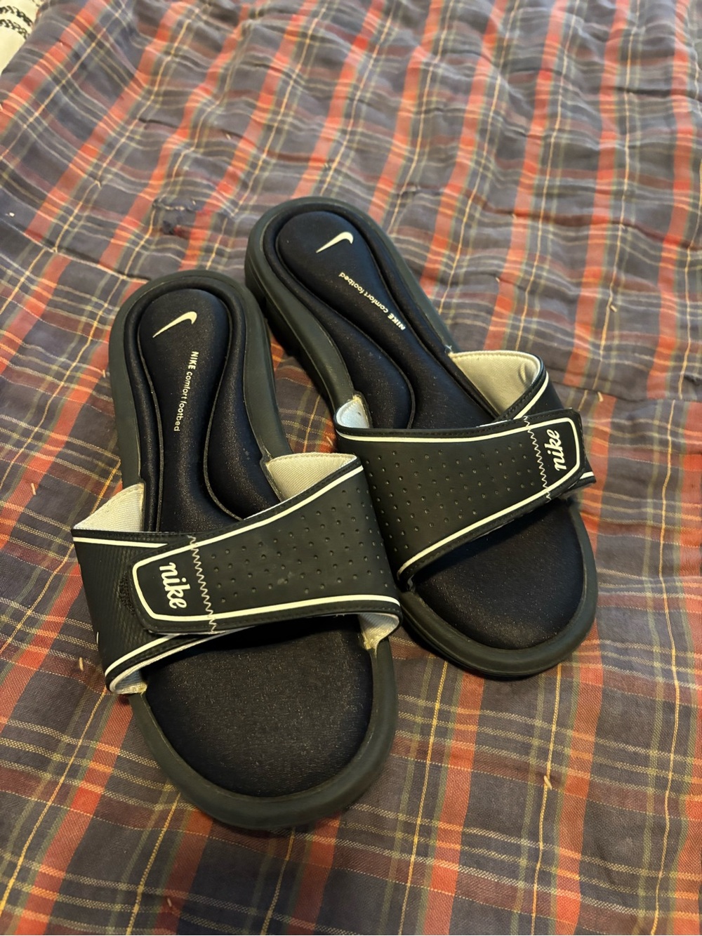 Nike Black and White Slide Sandals with Branded Strap